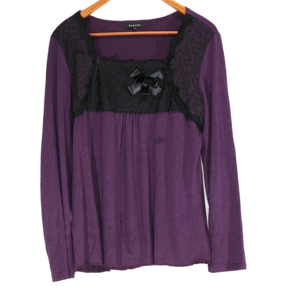 Panitti Women's Bow Lace Purple Blouse